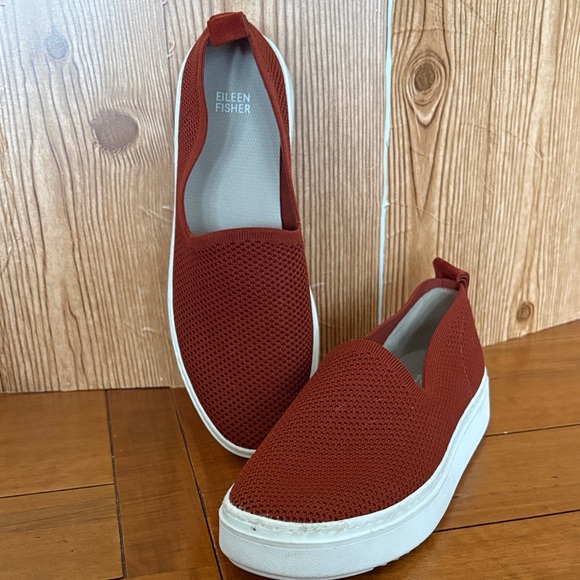 Eileen Fisher Shoes - Eileen Fisher Prosper Platform Sneakers Brick Red Woven Slip Ons Size 10